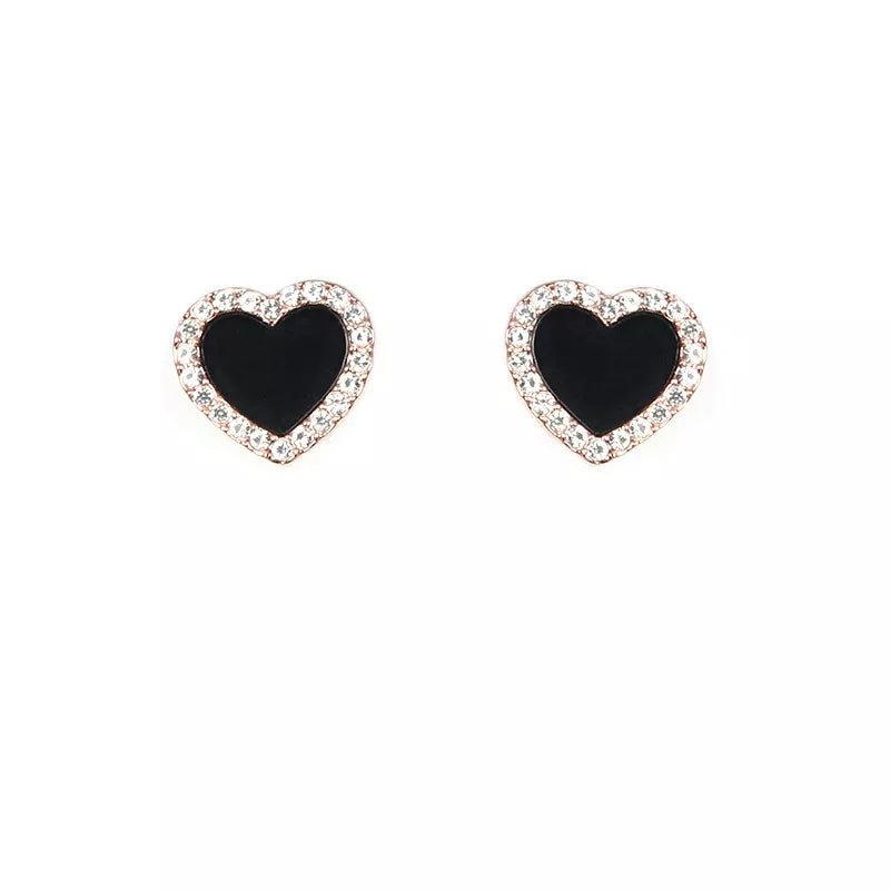 Engagement Enamel Cute Heart Stud Earrings for Women Girls Rose Gold Color Summer jewelry Black Earring Wedding Jewelry Gifts - getallfun