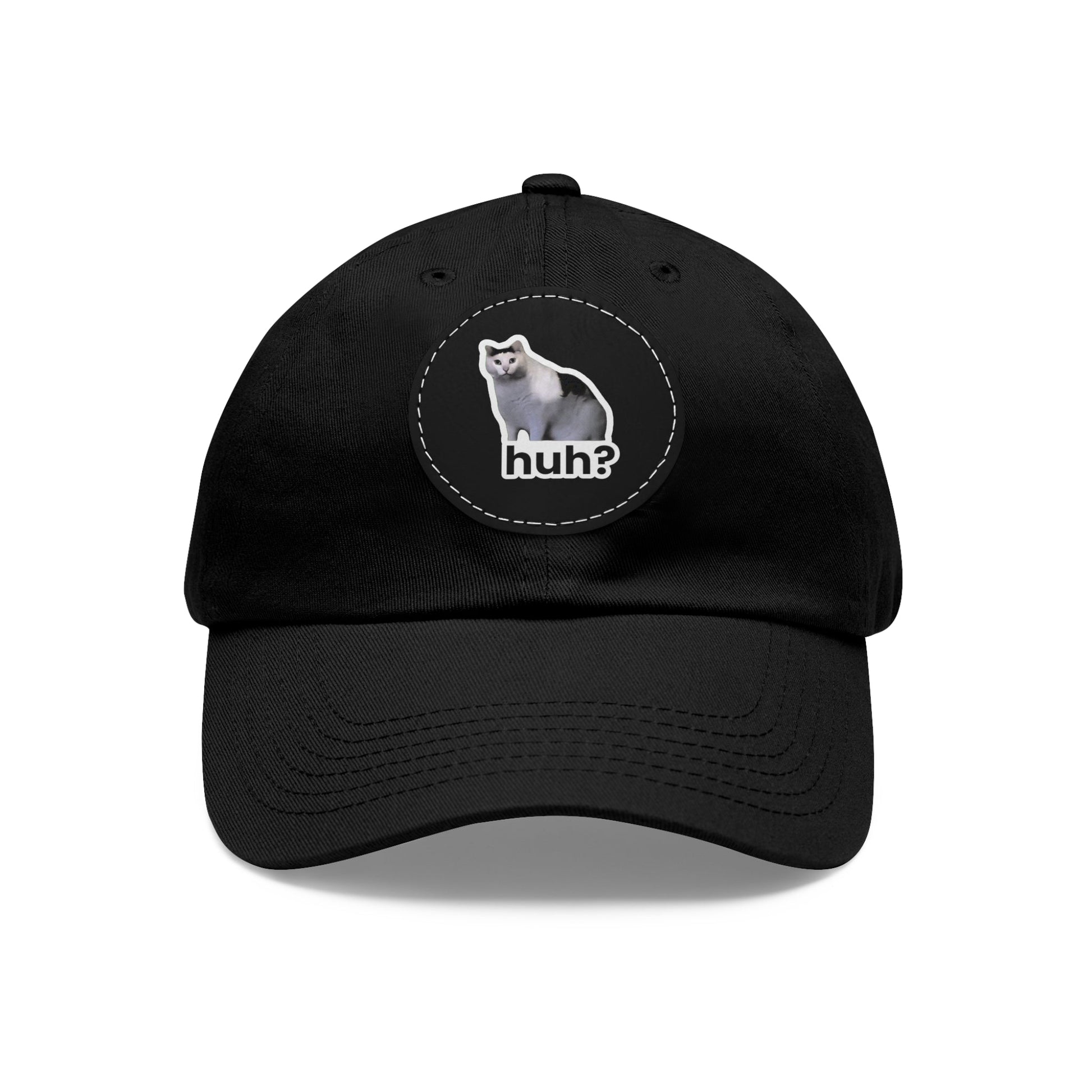 Huh Cat Meme Dad Hat with Leather Patch (Round) - getallfun