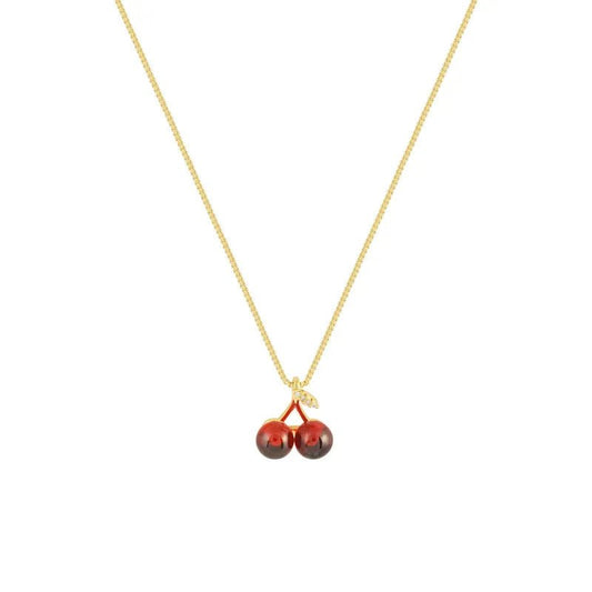 New Wine Red Cherry Gold Colour Pendant Necklace For Women Personality Fashion Necklace Wedding Jewelry Birthday Gifts - getallfun