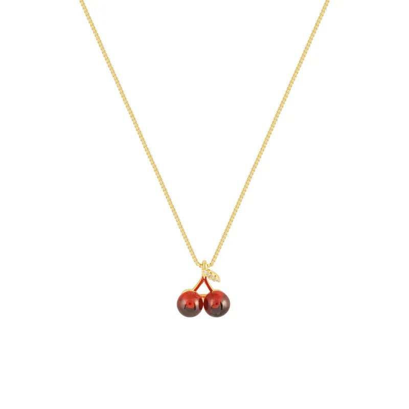 New Wine Red Cherry Gold Colour Pendant Necklace For Women Personality Fashion Necklace Wedding Jewelry Birthday Gifts - getallfun
